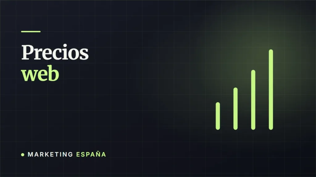 Gráfico de barras ascendentes sobre fondo oscuro: precios de una página web
