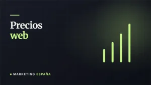 Gráfico de barras ascendentes sobre fondo oscuro: precios de una página web