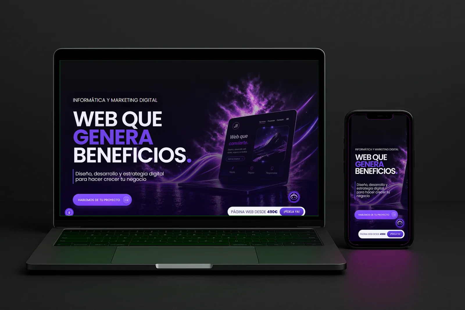 La web de jesusiturbide.com vista en la pantalla de un portátil y, al lado, en un teléfono