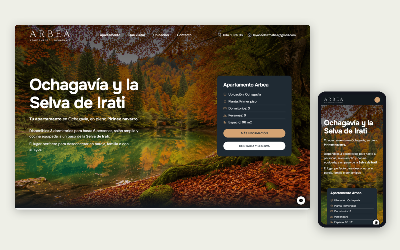 La web de Apartamento Arbea en ordenador y en móvil