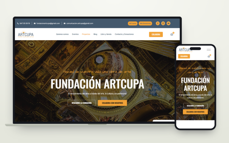 Web de Artcupa vista en ordenador y en móvil