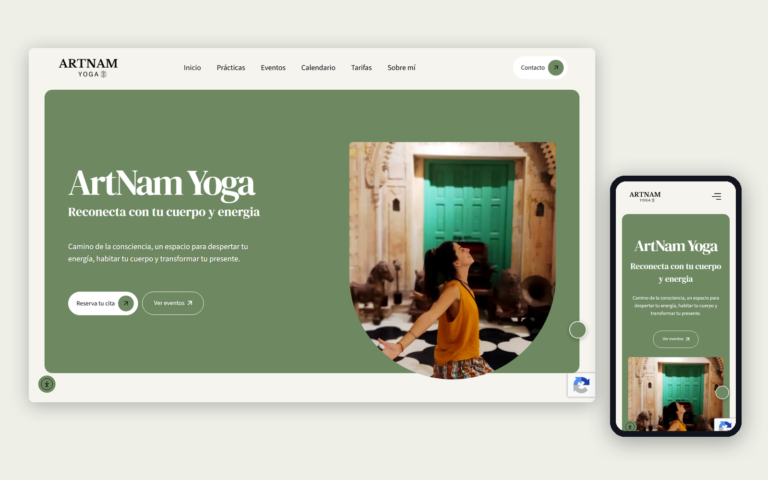 La web de ArtNam Yoga en ordenador y en móvil