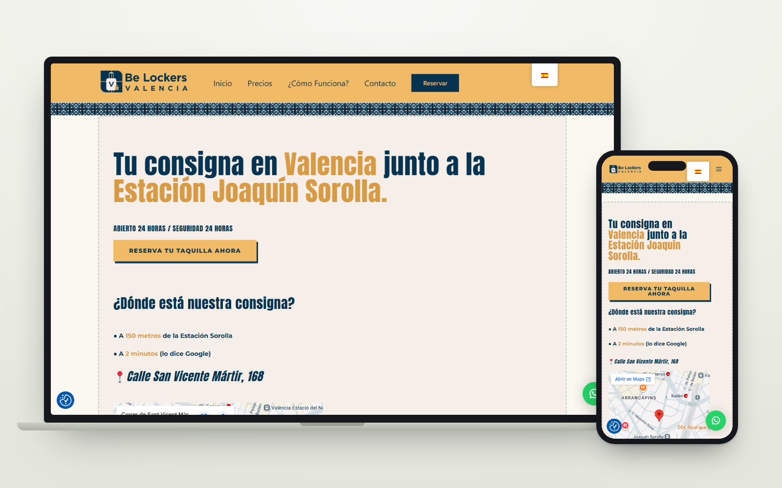 Web de Be Lockers Valencia vista en ordenador y en móvil