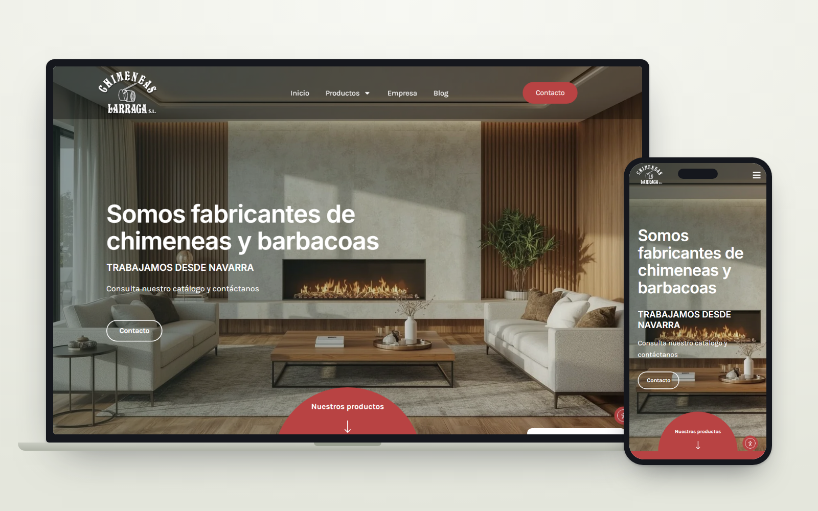 Web de Chimeneas Larraga vista en ordenador y en móvil