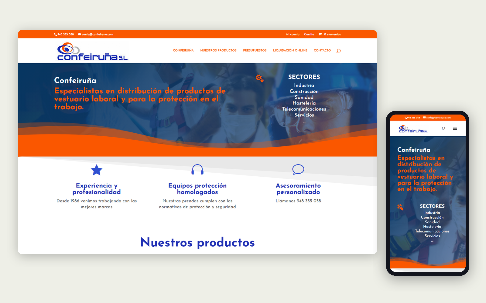 La web de Confeiruña en ordenador y en móvil