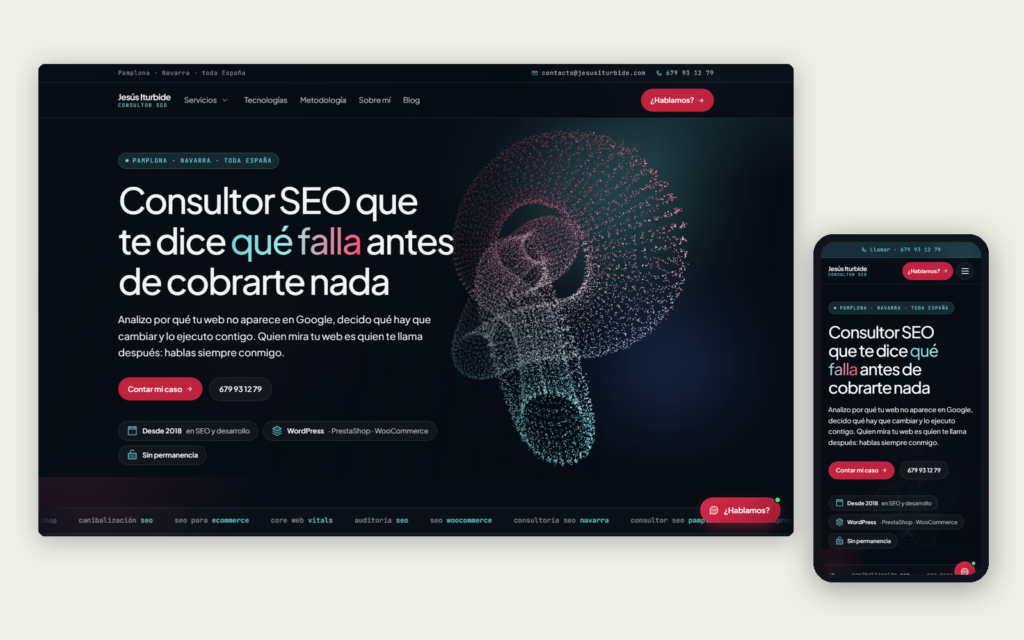 La web de Consultor SEO Pamplona en ordenador y en móvil