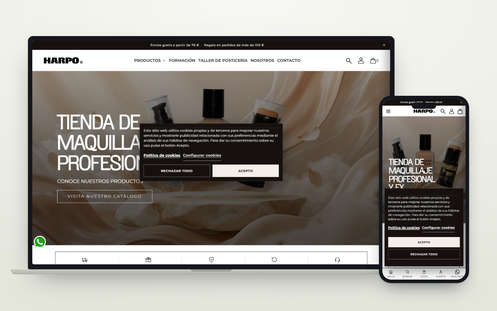 Web de Harpo vista en ordenador y en móvil