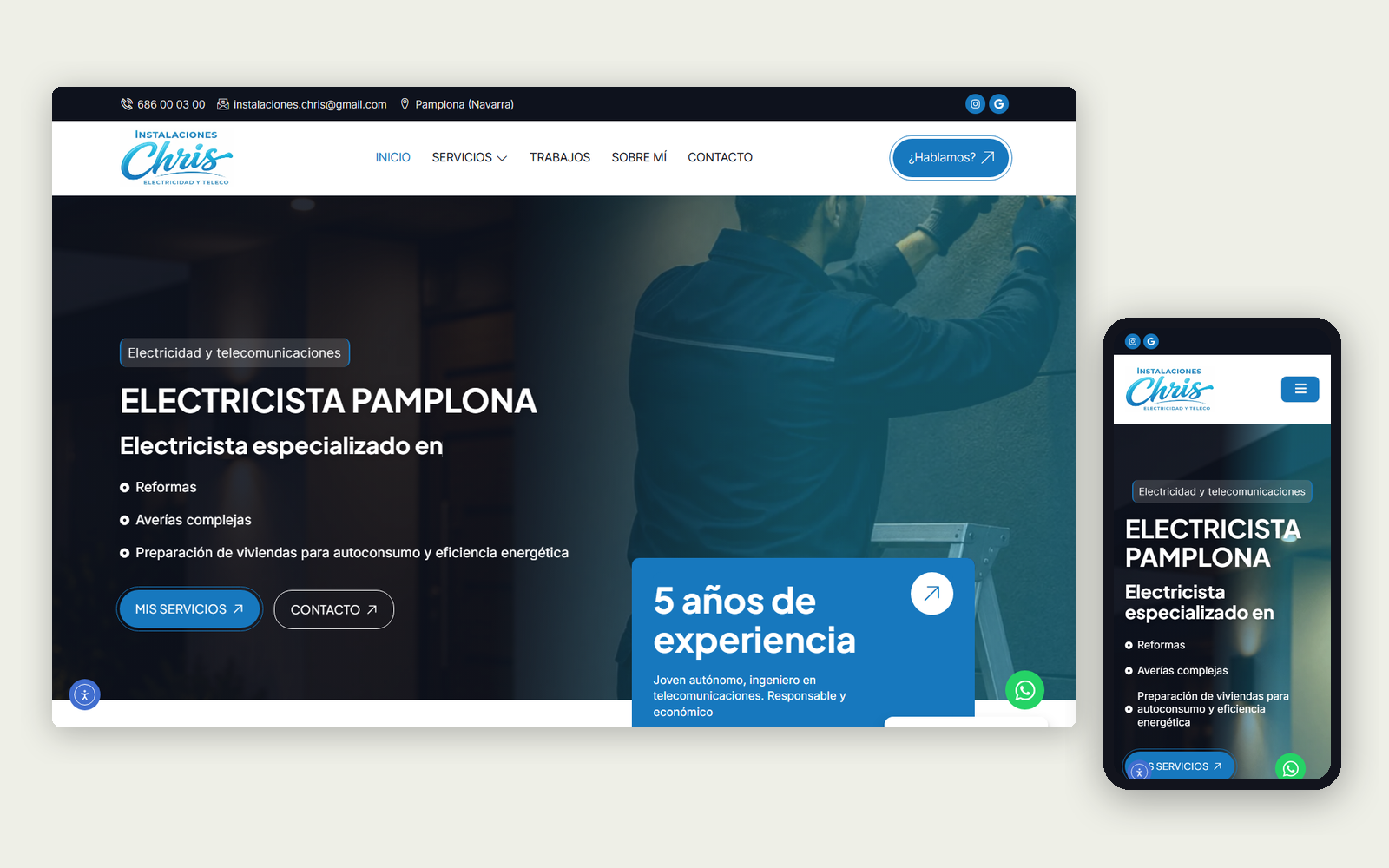 La web de Instalaciones Chris en ordenador y en móvil