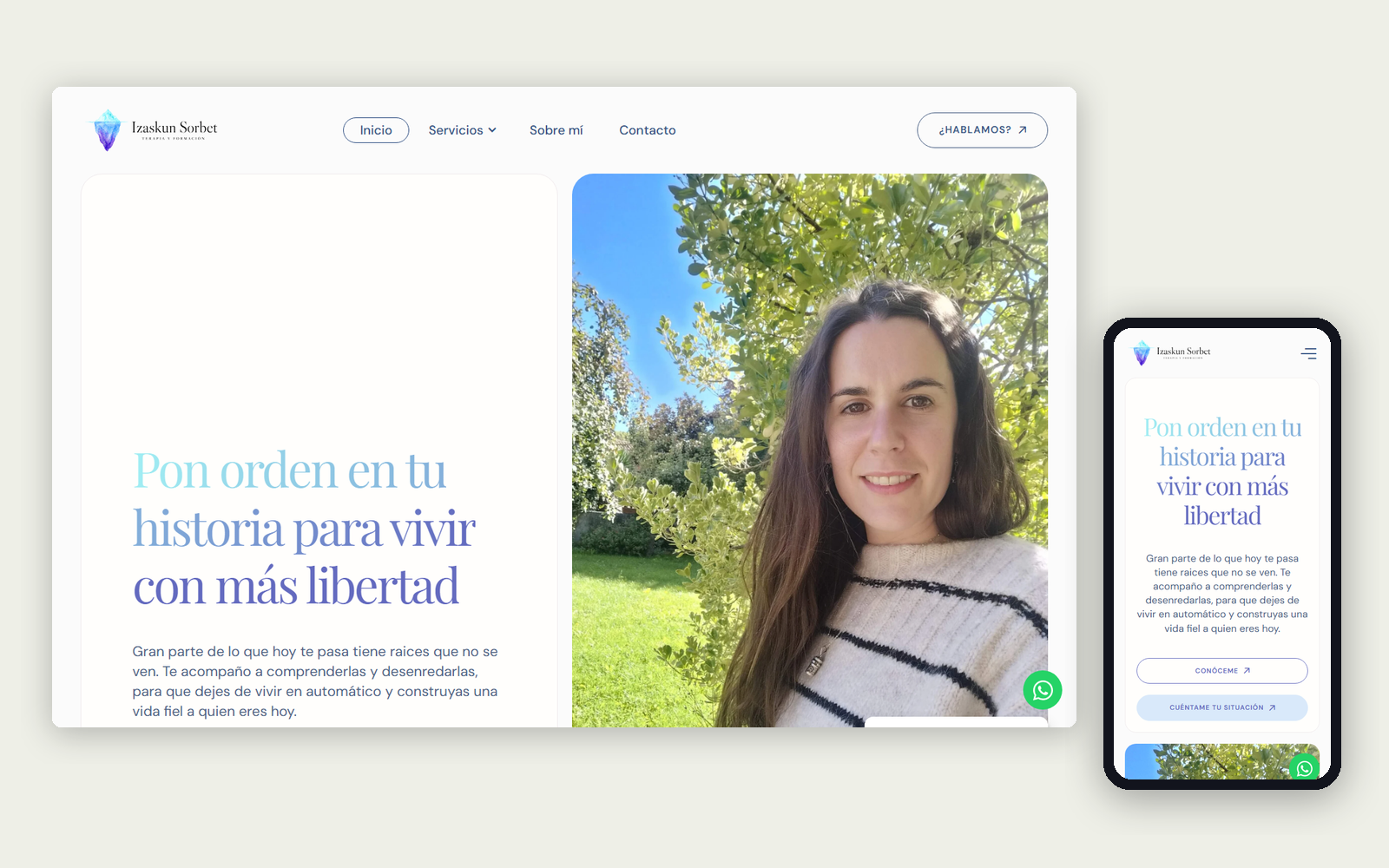 La web de Izaskun Sorbet en ordenador y en móvil