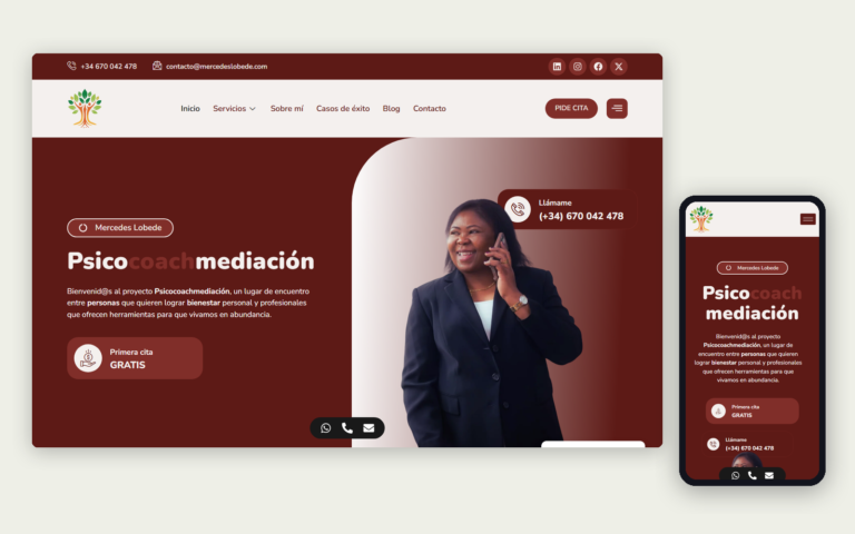 La web de Mercedes Lobede en ordenador y en móvil