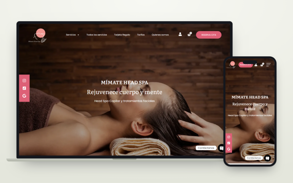Web de Mímate Head Spa vista en ordenador y en móvil
