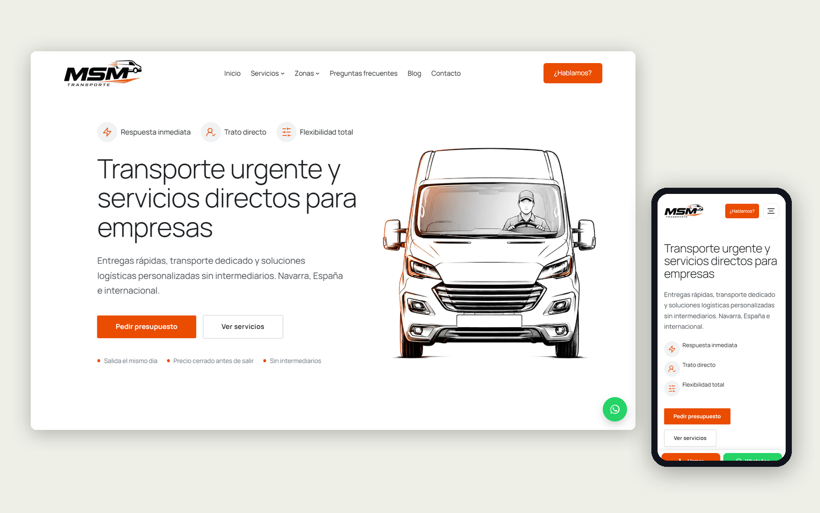 La web de MSM Transporte en ordenador y en móvil