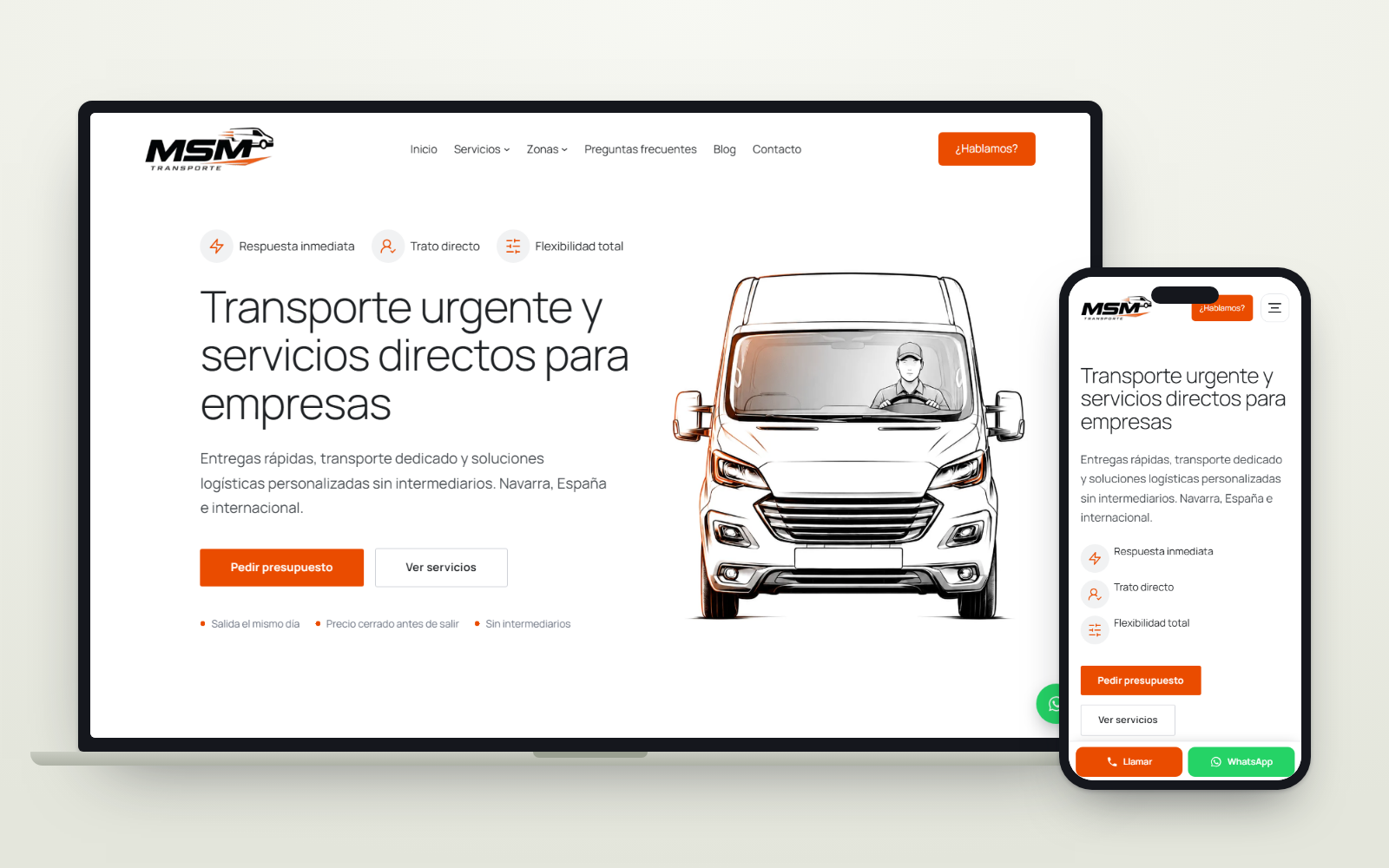 Web de MSM Transporte vista en ordenador y en móvil