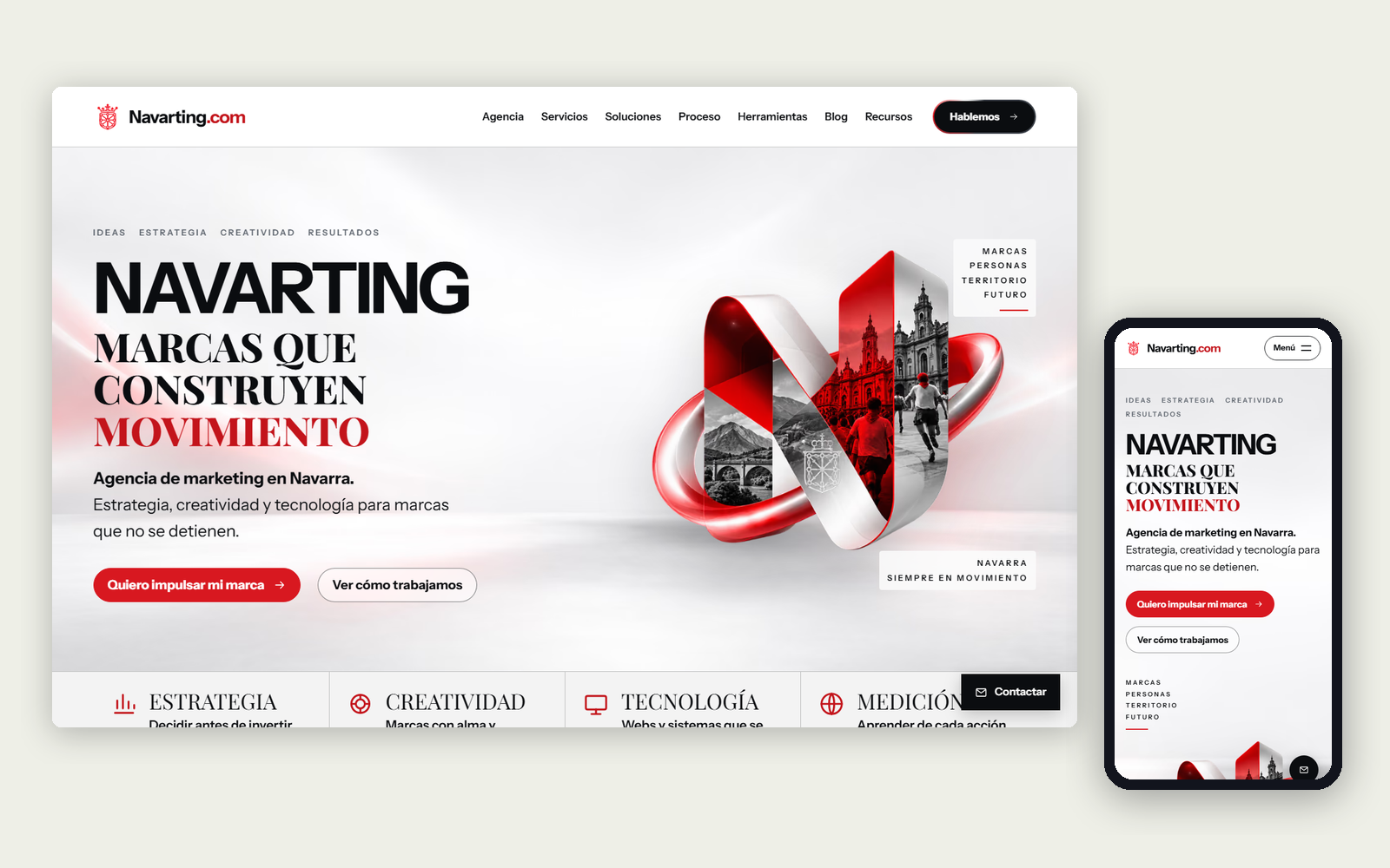 La web de Navarting en ordenador y en móvil