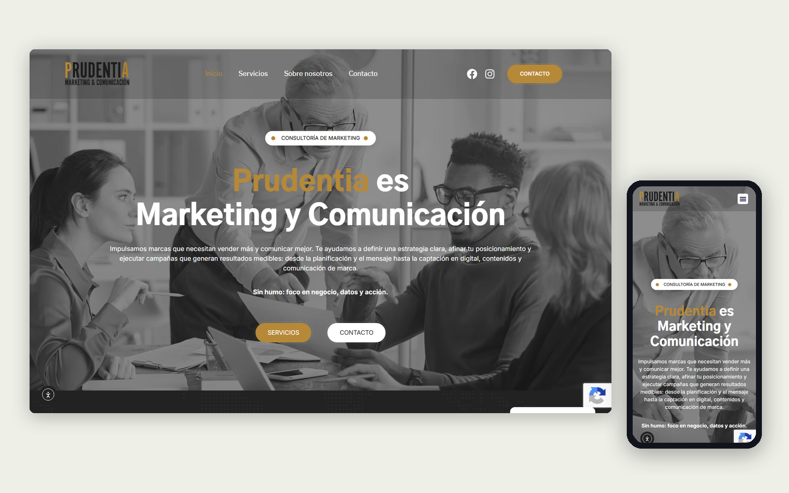 La web de Prudentia en ordenador y en móvil