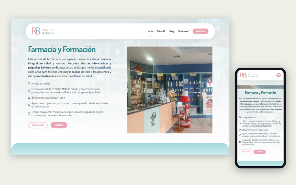 La web de Raquel Barcos en ordenador y en móvil