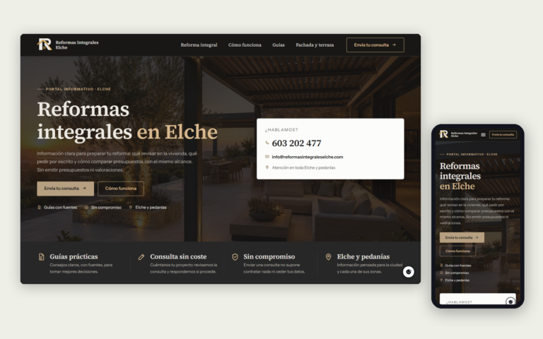 La web de Reformas Integrales Elche en ordenador y en móvil