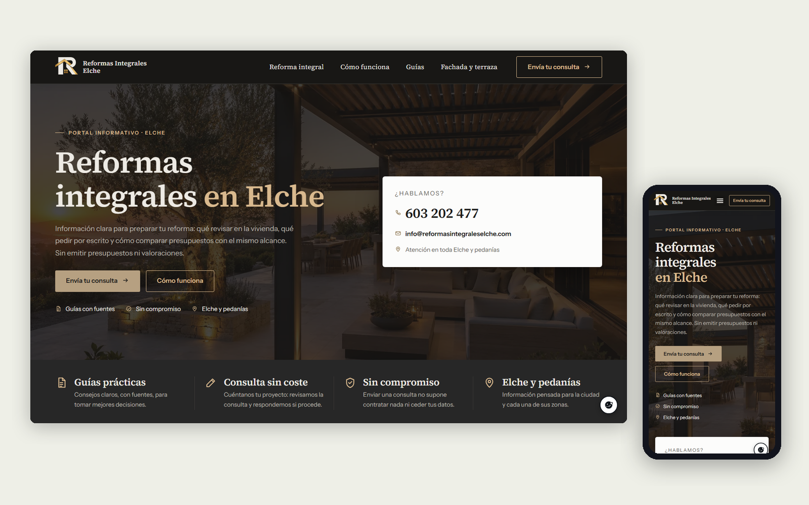 La web de Reformas Integrales Elche en ordenador y en móvil