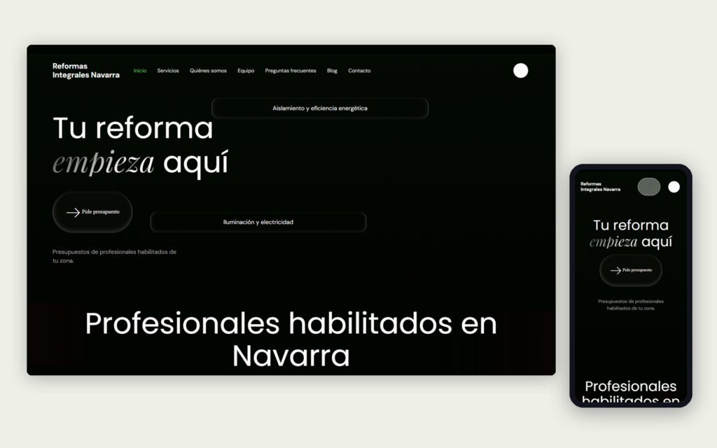 La web de Reformas Integrales Navarra en ordenador y en móvil