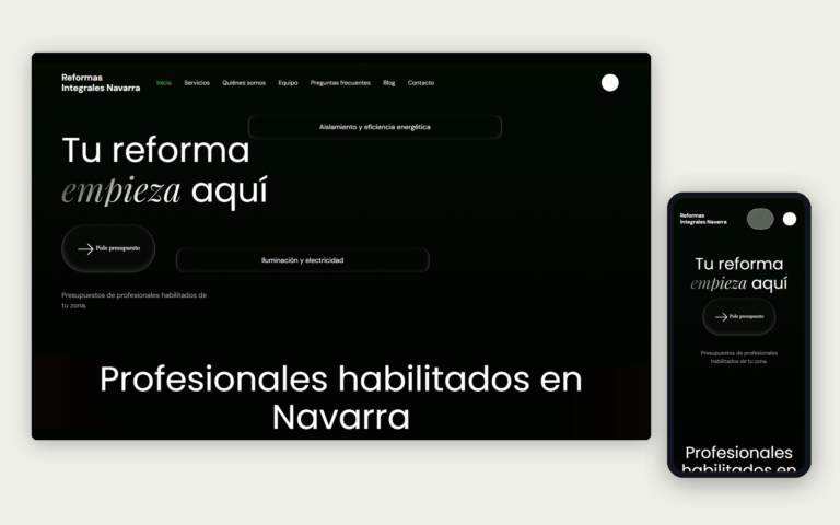 La web de Reformas Integrales Navarra en ordenador y en móvil