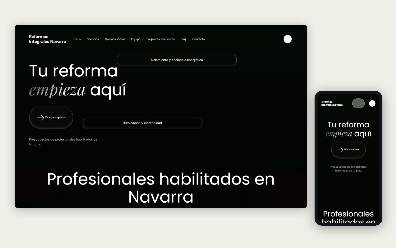 La web de Reformas Integrales Navarra en ordenador y en móvil