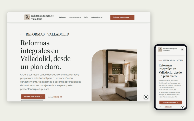 La web de Reformas Integrales Valladolid en ordenador y en móvil