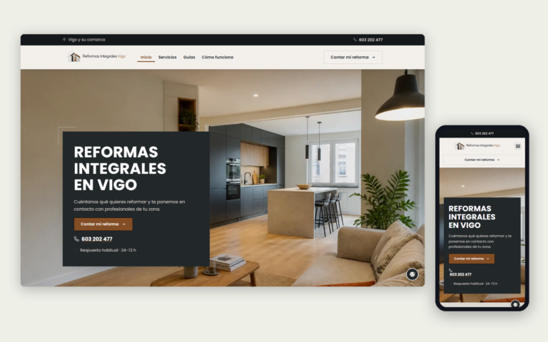 La web de Reformas Integrales Vigo en ordenador y en móvil