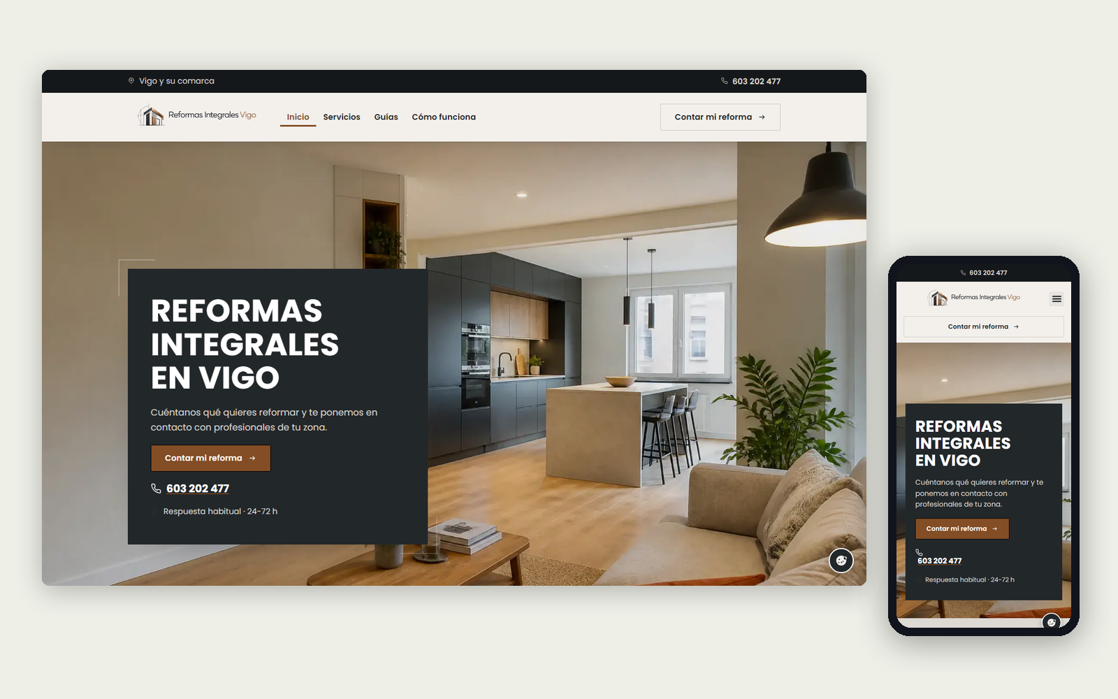 La web de Reformas Integrales Vigo en ordenador y en móvil