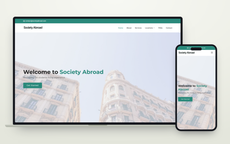 Web de Society Abroad vista en ordenador y en móvil