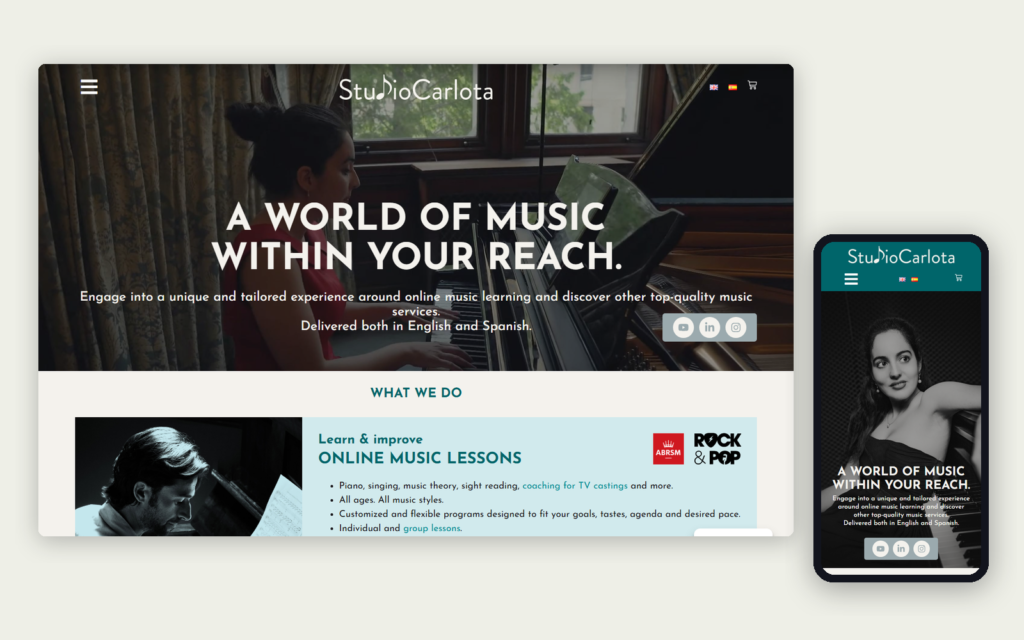 La web de Studio Carlota en ordenador y en móvil