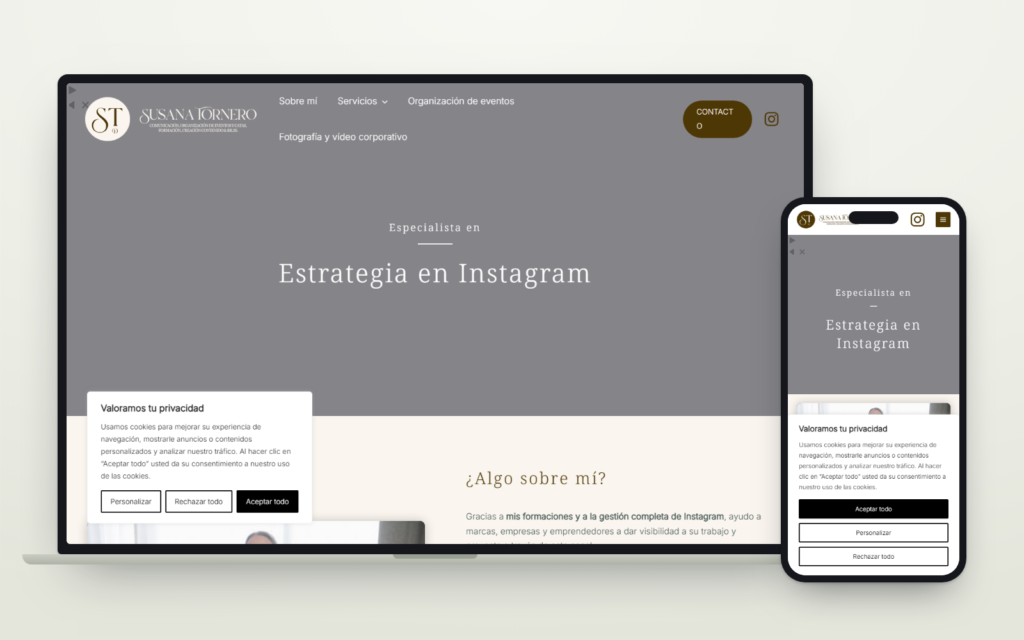 Web de Susana Tornero Comunicación vista en ordenador y en móvil