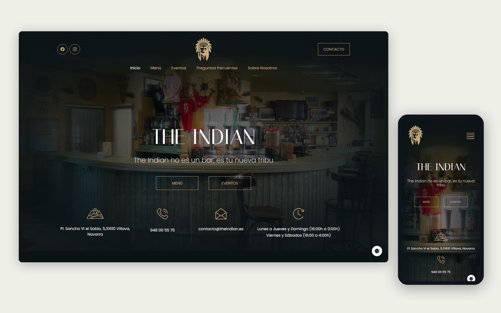La web de The Indian Villava en ordenador y en móvil