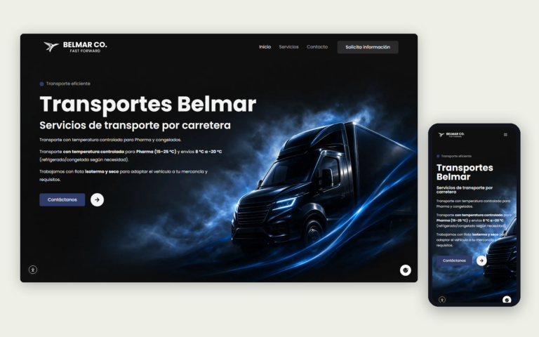 La web de Transportes Belmar en ordenador y en móvil